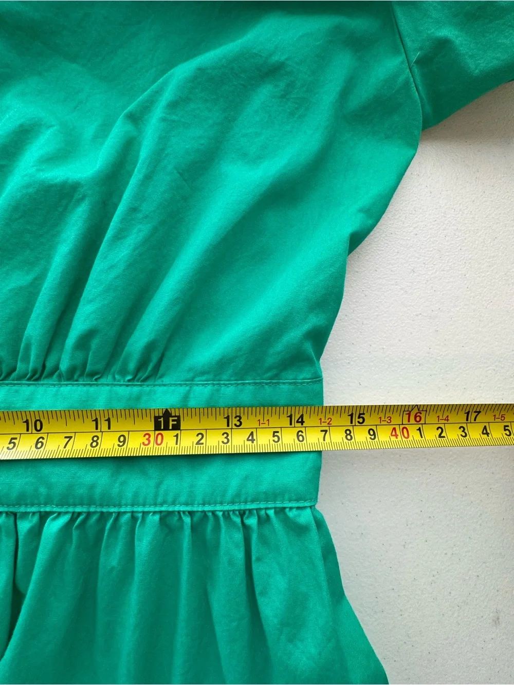 French Connection Green Cotton Puff Sleeve Tiered Midi Dress Size M